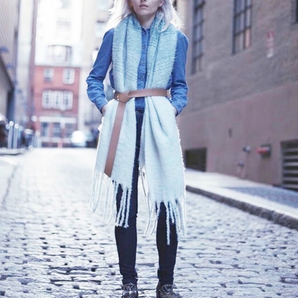 MER SEA OVERSIZED OMBRÉ FRINGE HEM SCARF COASTAL GRANDMA BEACHY PRETTY - Picture 6 of 6